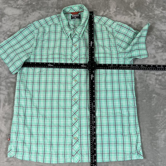 Simms Fishing Shirt Mens XL Green Plaid Short Sleeve Button Front Outdoor - Picture 5 of 11